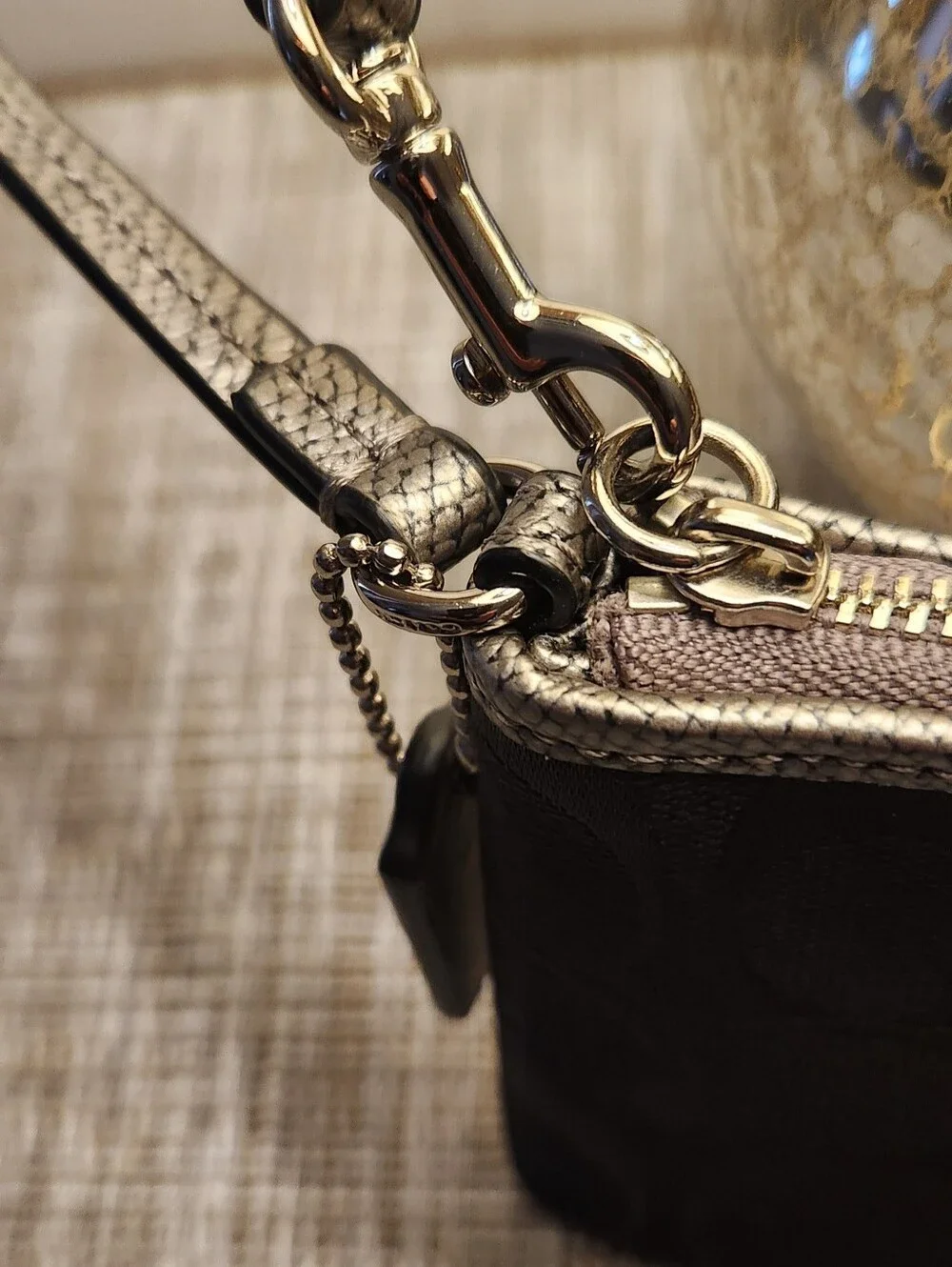 Coach Black Signature  Canvas Wristlet with Metallic Silver Accents - Picture 4 of 6